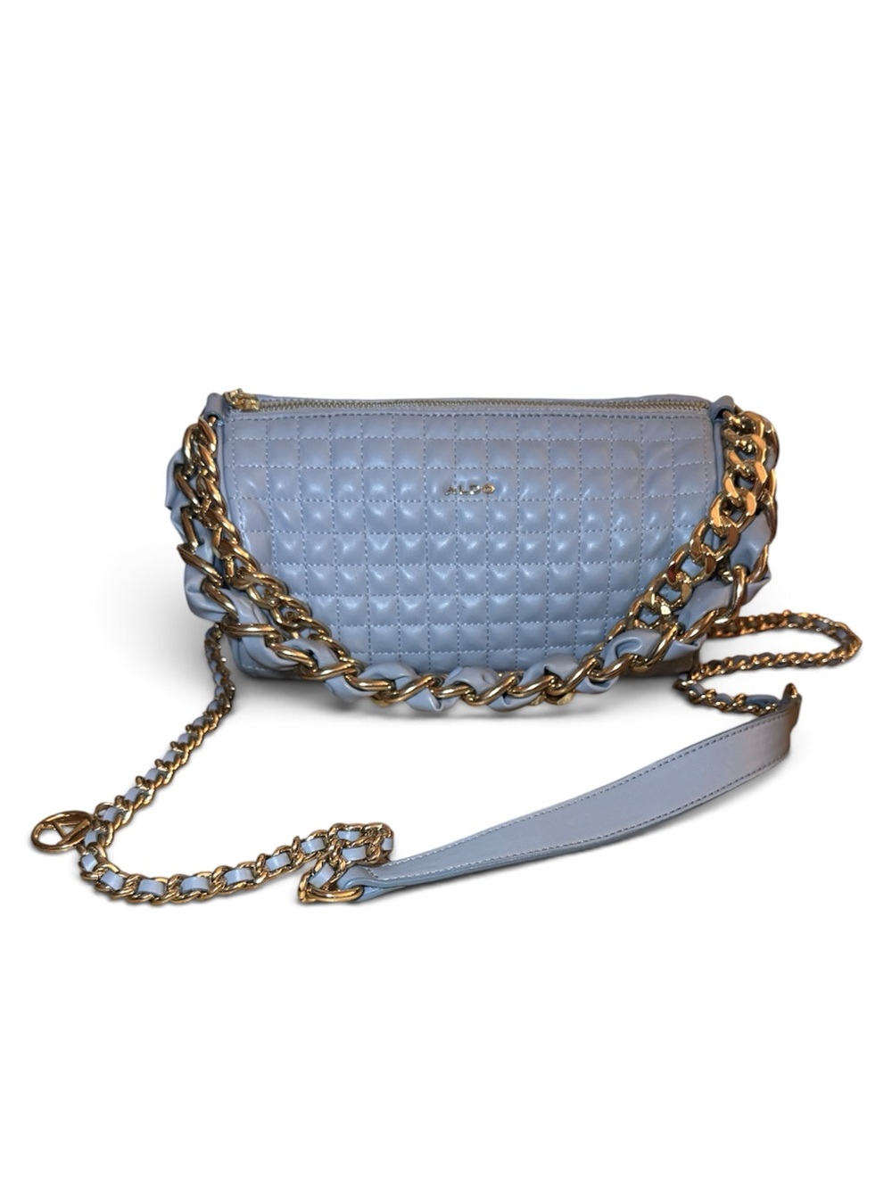 ALDO Baby Blue Quilted Barrel Bag Gold Chain Shoulder Crossbody Y2K